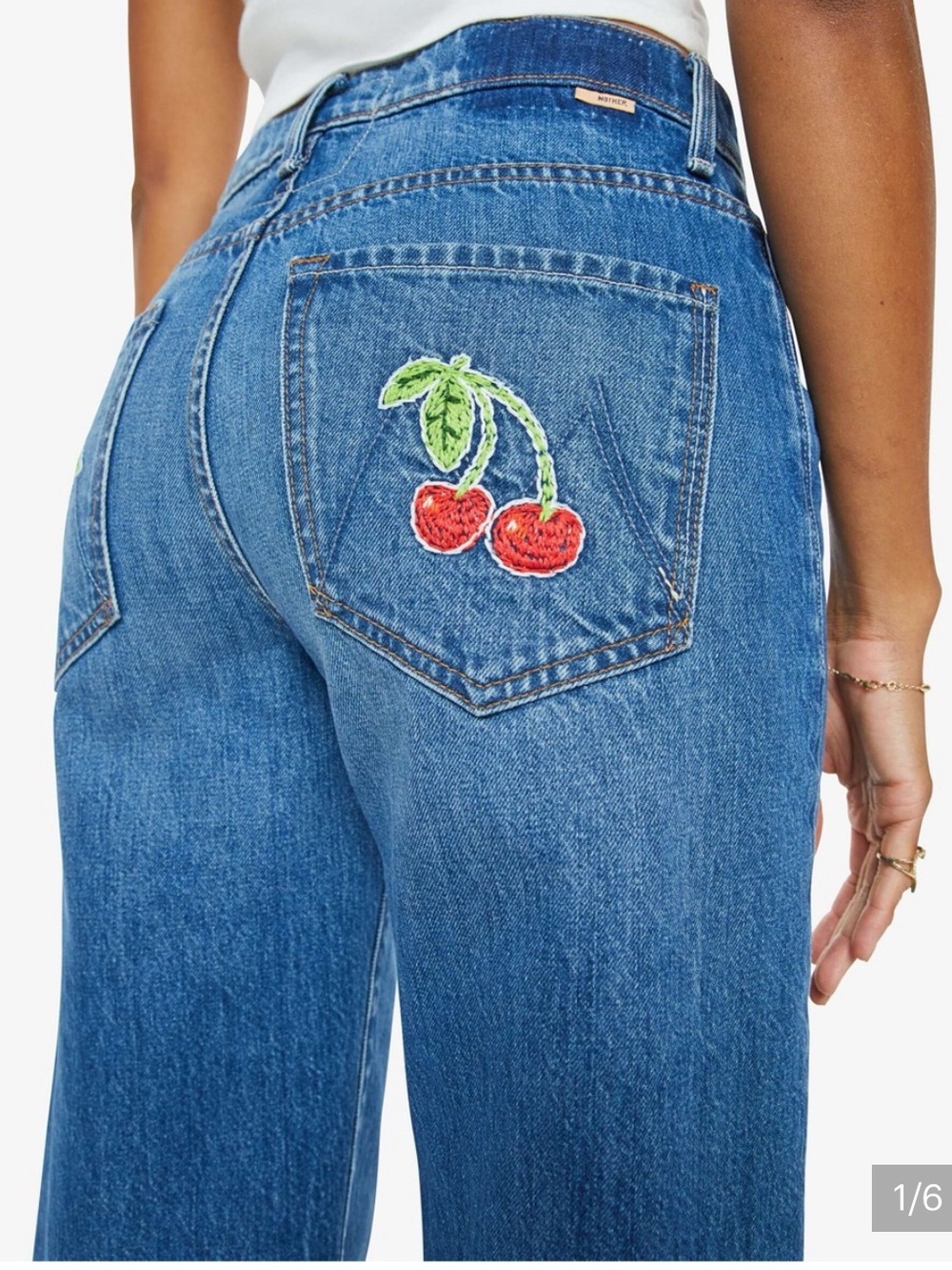NWT MOTHER Dodger Jeans With Cherry Embroidery